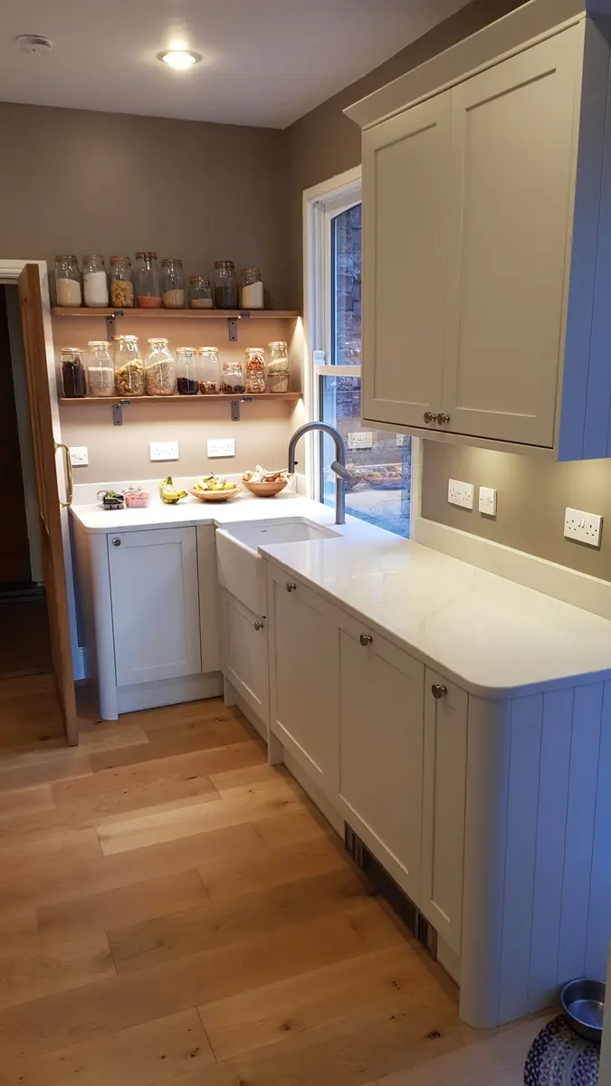Compact kitchen cabinet and worktop installation