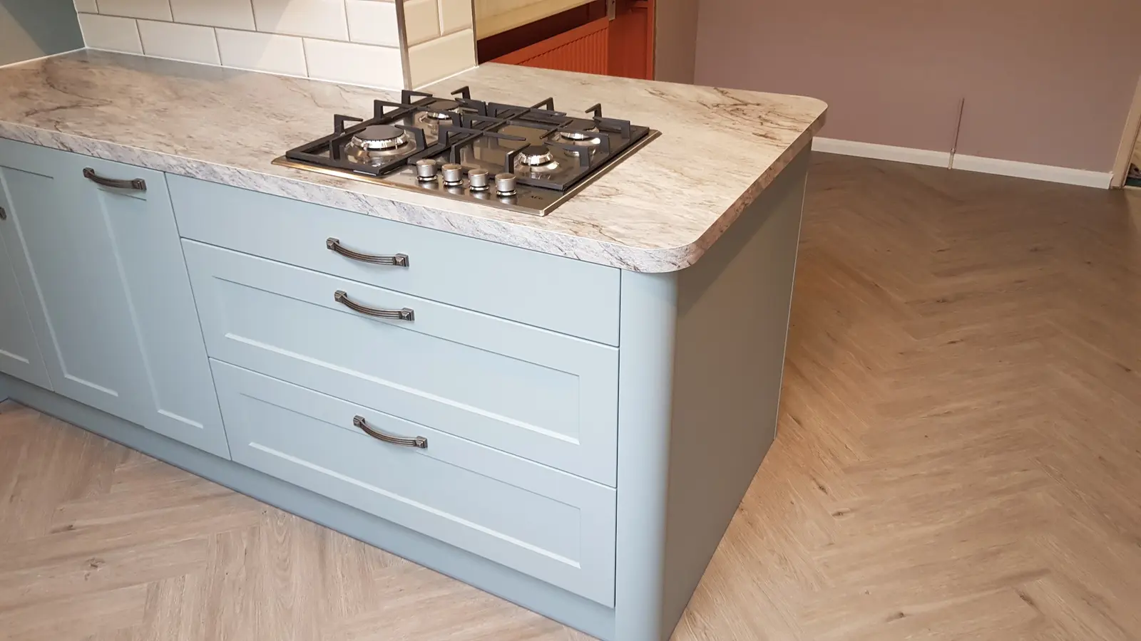 Sage island and worktop detail