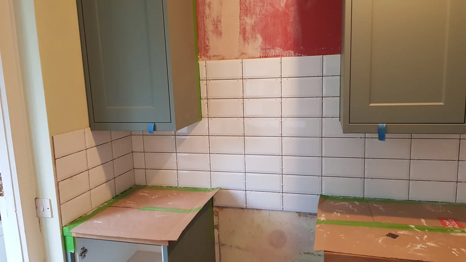 Splashback tiling in progress